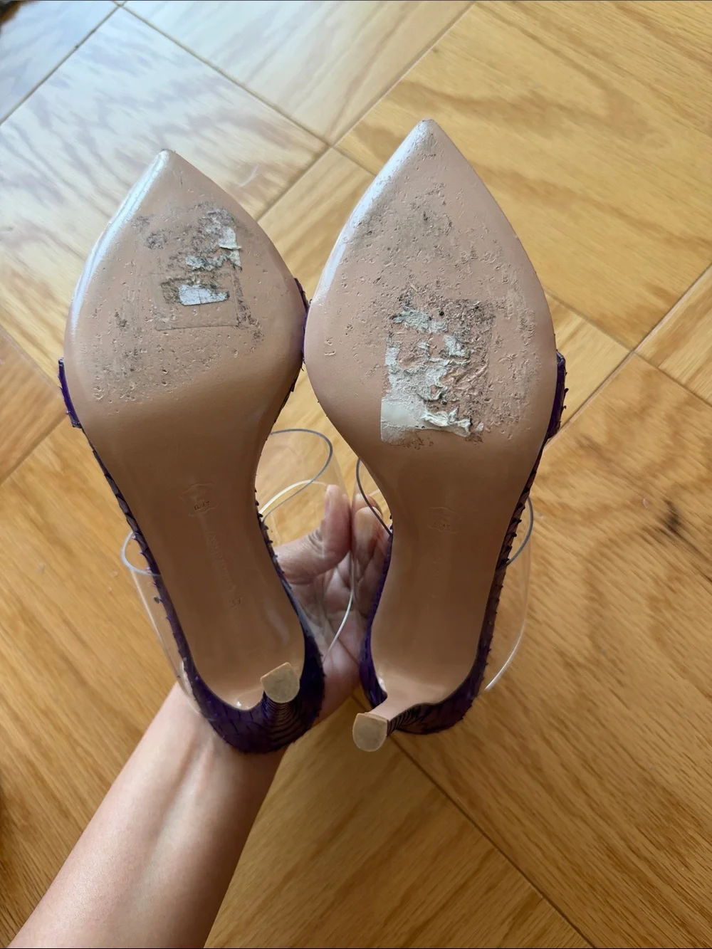 Gianvito Rossi Purple Pointed-Toe Clear PVC Strap Mule Heels 37 6.5 - Picture 2 of 9